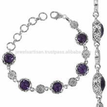 925 plata de ley con púrpura Amethyst Gemstone Designer pulsera para toda la ocasión